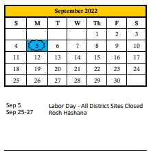 District School Academic Calendar for Easter Seals for September 2022