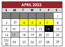 District School Academic Calendar for New Middle for April 2023