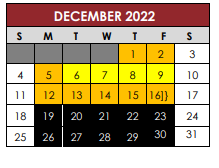 District School Academic Calendar for Travis Co J J A E P for December 2022