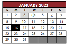 District School Academic Calendar for Travis Co J J A E P for January 2023