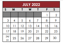 District School Academic Calendar for Travis Co J J A E P for July 2022