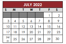 District School Academic Calendar for Excel High School for July 2022