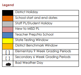 District School Academic Calendar Legend for New Middle