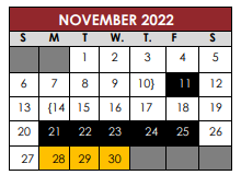 District School Academic Calendar for Bluebonnet Trail Elementary School for November 2022