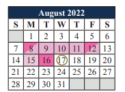 District School Academic Calendar for T A Howard Middle for August 2022