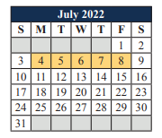 District School Academic Calendar for T A Howard Middle for July 2022