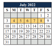 District School Academic Calendar for J L Boren Elementary for July 2022