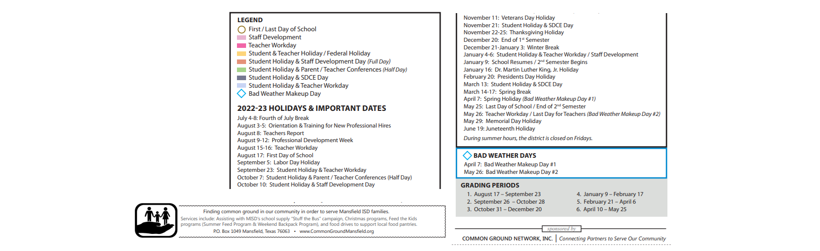 District School Academic Calendar Key for Charlotte Anderson Elementary
