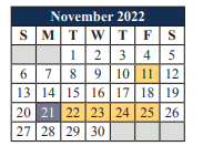 District School Academic Calendar for T A Howard Middle for November 2022