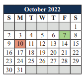District School Academic Calendar for Tarver-rendon Elementary for October 2022