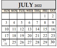District School Academic Calendar for Marble Falls El for July 2022