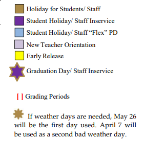 District School Academic Calendar Legend for Marble Falls Middle School