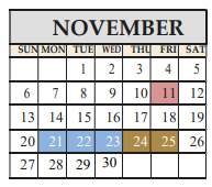 District School Academic Calendar for Marble Falls Middle School for November 2022