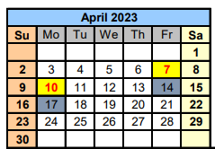 District School Academic Calendar for Washington Ech Ctr for April 2023