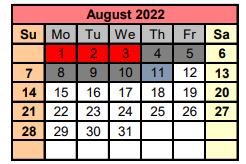 District School Academic Calendar for Marshall H S for August 2022