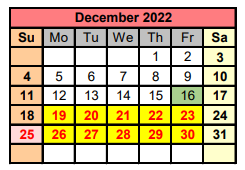 District School Academic Calendar for Washington Ech Ctr for December 2022