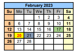 District School Academic Calendar for Marshall J H for February 2023