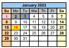 District School Academic Calendar for Marshall J H for January 2023