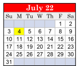 District School Academic Calendar for Marshall H S for July 2022