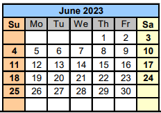 District School Academic Calendar for Marshall J H for June 2023