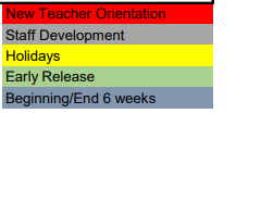 District School Academic Calendar Legend for Price T Young Middle