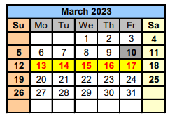 District School Academic Calendar for Marshall J H for March 2023