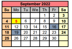 District School Academic Calendar for Marshall J H for September 2022