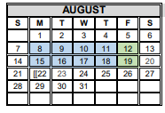 District School Academic Calendar for Instr/guid Center for August 2022