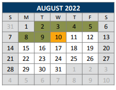 District School Academic Calendar for C T Eddins Elementary for August 2022
