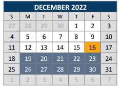 District School Academic Calendar for Jose De Jesus And Maria Luisa Vega for December 2022