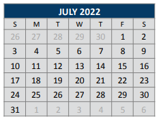 District School Academic Calendar for C T Eddins Elementary for July 2022