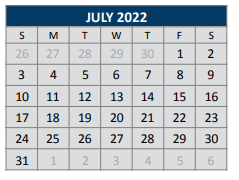 District School Academic Calendar for Finch Elementary for July 2022