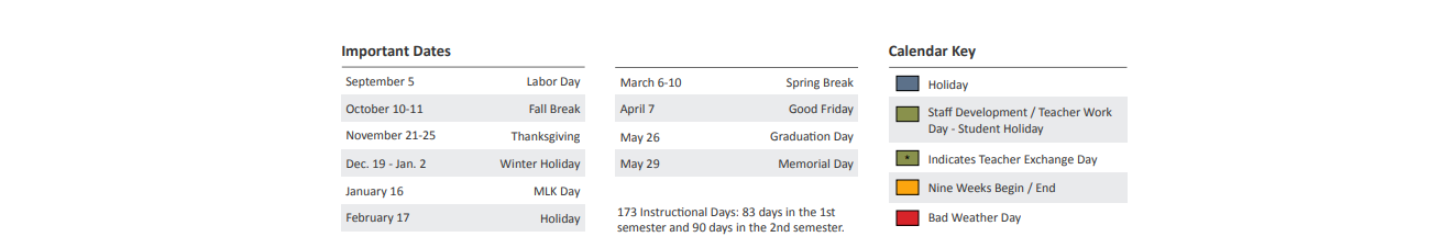 District School Academic Calendar Key for Dean And Mildred Bennett Elementary