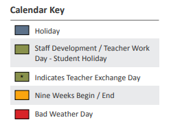 District School Academic Calendar Legend for Scott Morgan Johnson Middle School