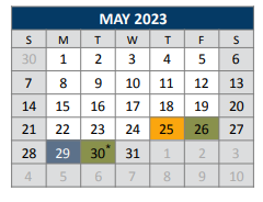 District School Academic Calendar for Jose De Jesus And Maria Luisa Vega for May 2023