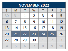 District School Academic Calendar for Jose De Jesus And Maria Luisa Vega for November 2022