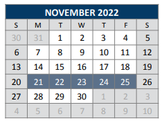 District School Academic Calendar for Dean And Mildred Bennett Elementary for November 2022