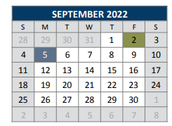 District School Academic Calendar for J J A E P for September 2022