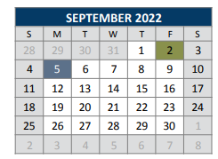 District School Academic Calendar for Dean And Mildred Bennett Elementary for September 2022