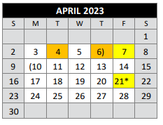 District School Academic Calendar for Bigfoot Alternative for April 2023
