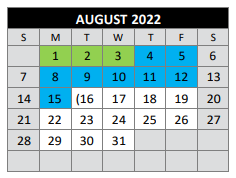 District School Academic Calendar for Potranco Elementary for August 2022