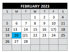 District School Academic Calendar for Bexar County Juvenile Justice Acad for February 2023