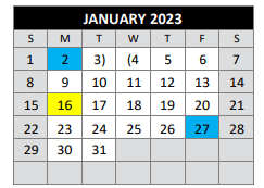 District School Academic Calendar for Bexar County Juvenile Justice Acad for January 2023