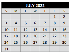 District School Academic Calendar for Bexar County Juvenile Justice Acad for July 2022