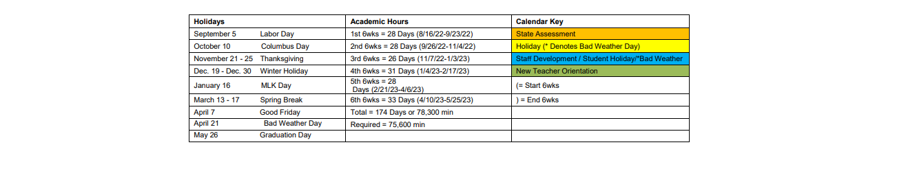 District School Academic Calendar Key for Bigfoot Alternative