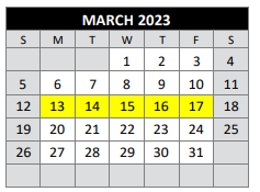District School Academic Calendar for Bexar County Juvenile Justice Acad for March 2023