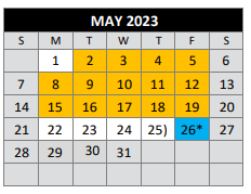 District School Academic Calendar for Bexar County Juvenile Justice Acad for May 2023