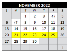 District School Academic Calendar for Medina Valley H S for November 2022