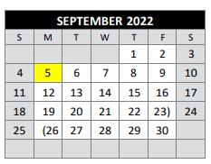 District School Academic Calendar for Lacoste Elementary for September 2022