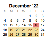 District School Academic Calendar for Collin Co J J A E P for December 2022